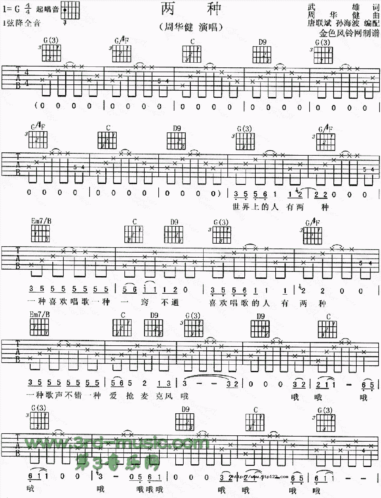 两种吉他谱_邓小巧_D调和弦弹唱谱_图谱1