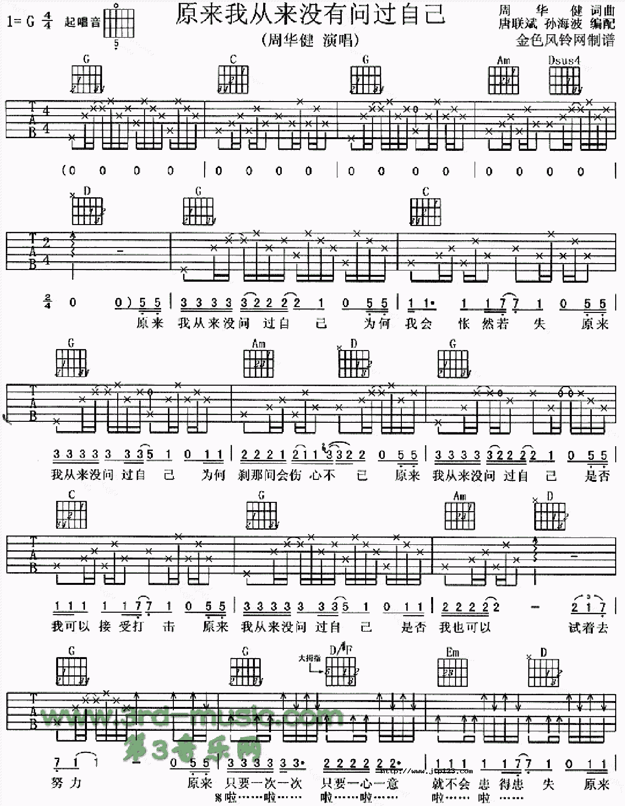 原来我从来没有问过自己吉他谱_周华健_C调和弦弹唱谱_图谱1