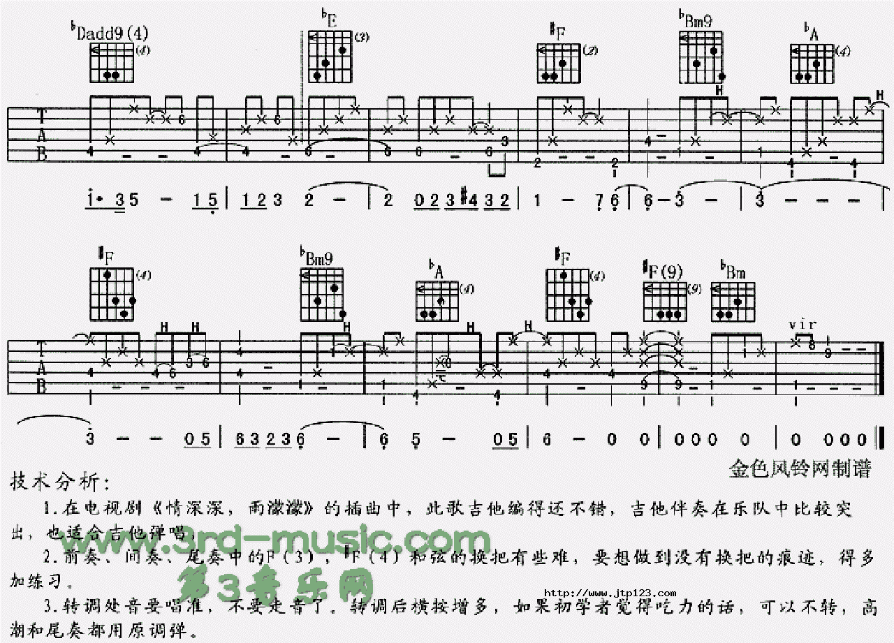 烟雨濛濛吉他谱_电影_G调和弦弹唱谱_情深深雨濛濛片尾曲_图谱3