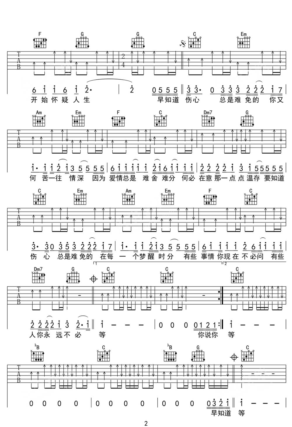 梦醒时分吉他谱_迪克牛仔_C调和弦弹唱谱_扫弦版_图谱2