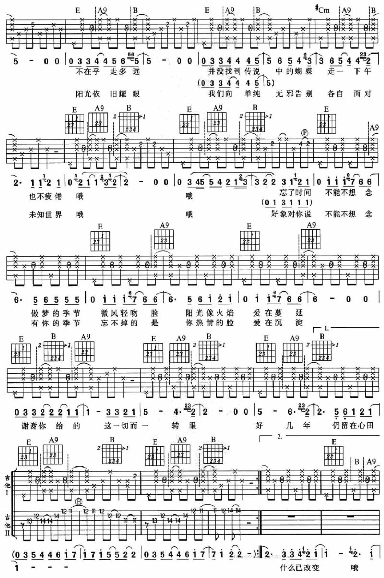 两个夏天吉他谱_满江_C调和弦弹唱谱_风华艺校版_图谱2