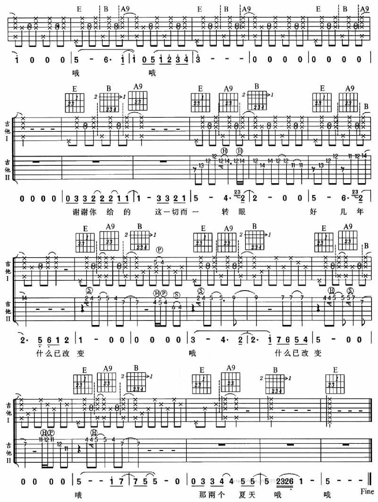 两个夏天吉他谱_满江_C调和弦弹唱谱_风华艺校版_图谱3
