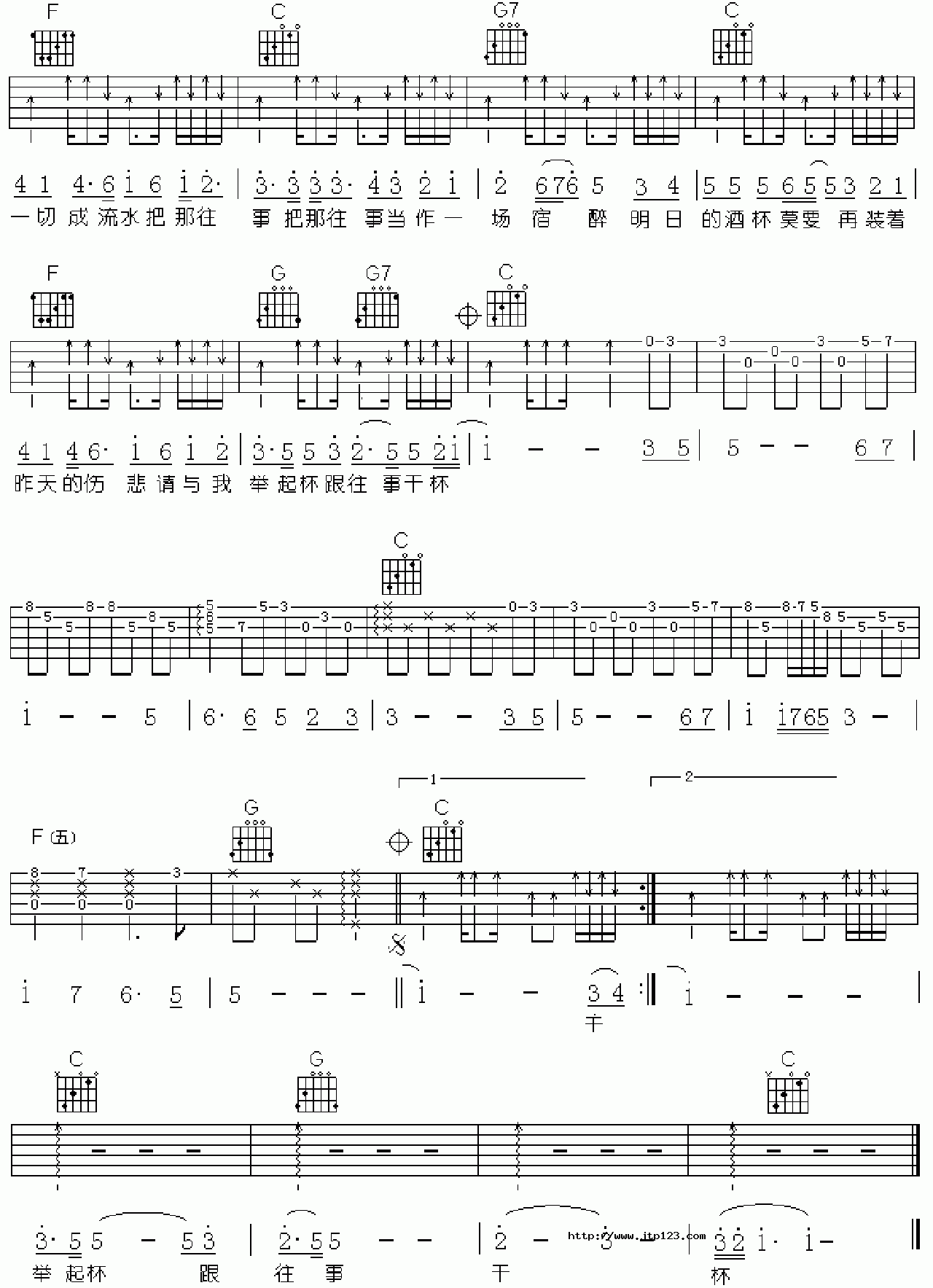 跟往事干杯吉他谱_姜育恒_G调和弦弹唱谱_高清晰_图谱2
