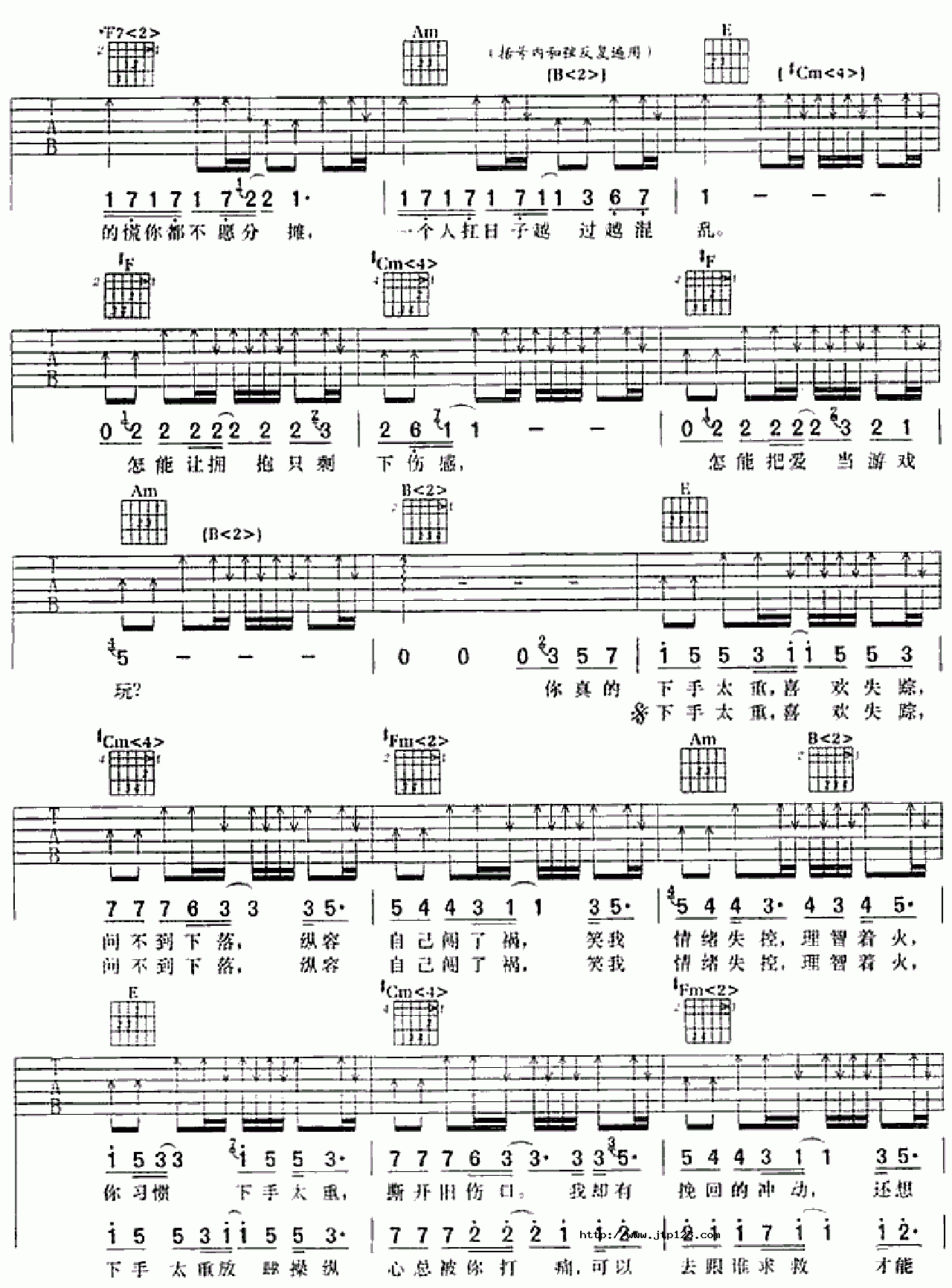 下手太重吉他谱_谢霆锋_G调和弦弹唱谱_扫描谱_图谱2