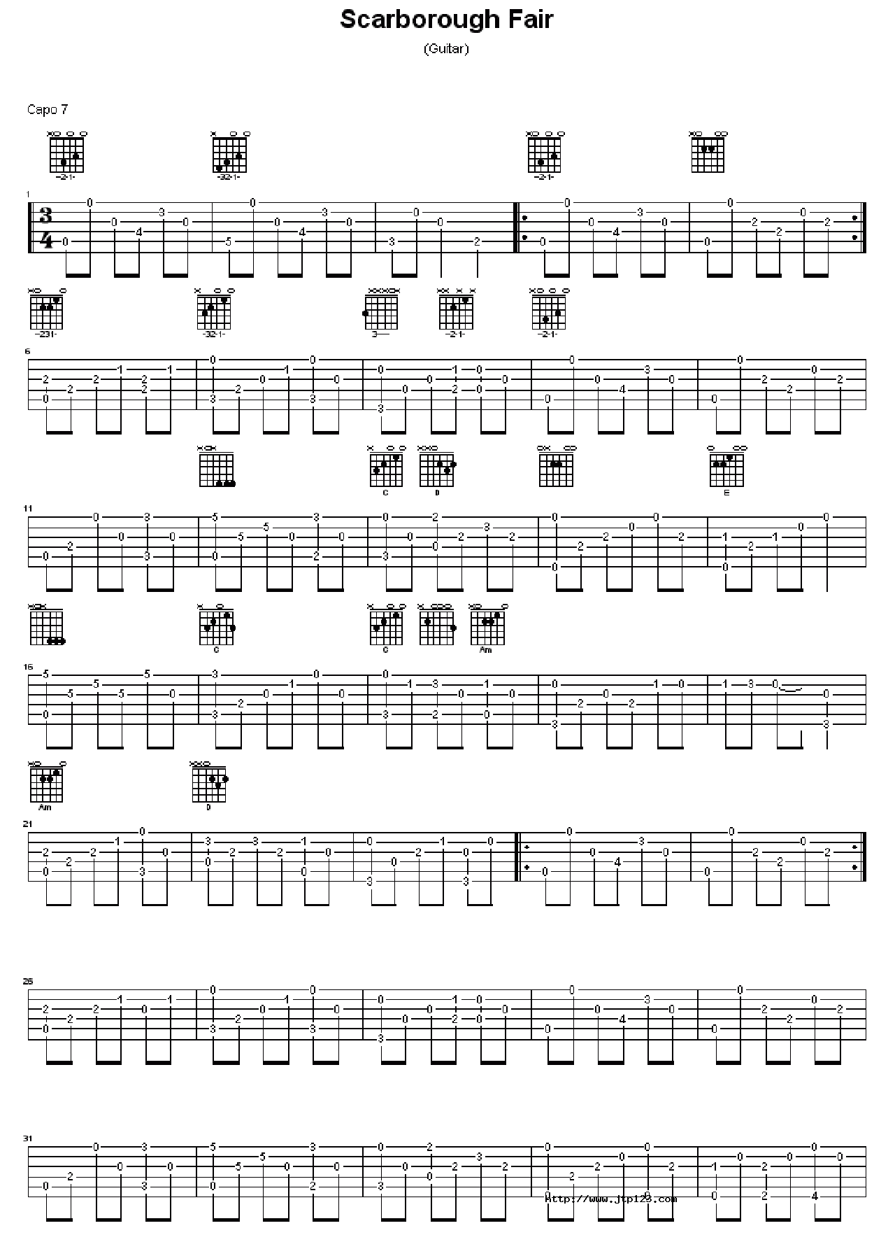scarborough fair吉他谱_(吉他曲)_C调和弦弹唱谱_图谱1