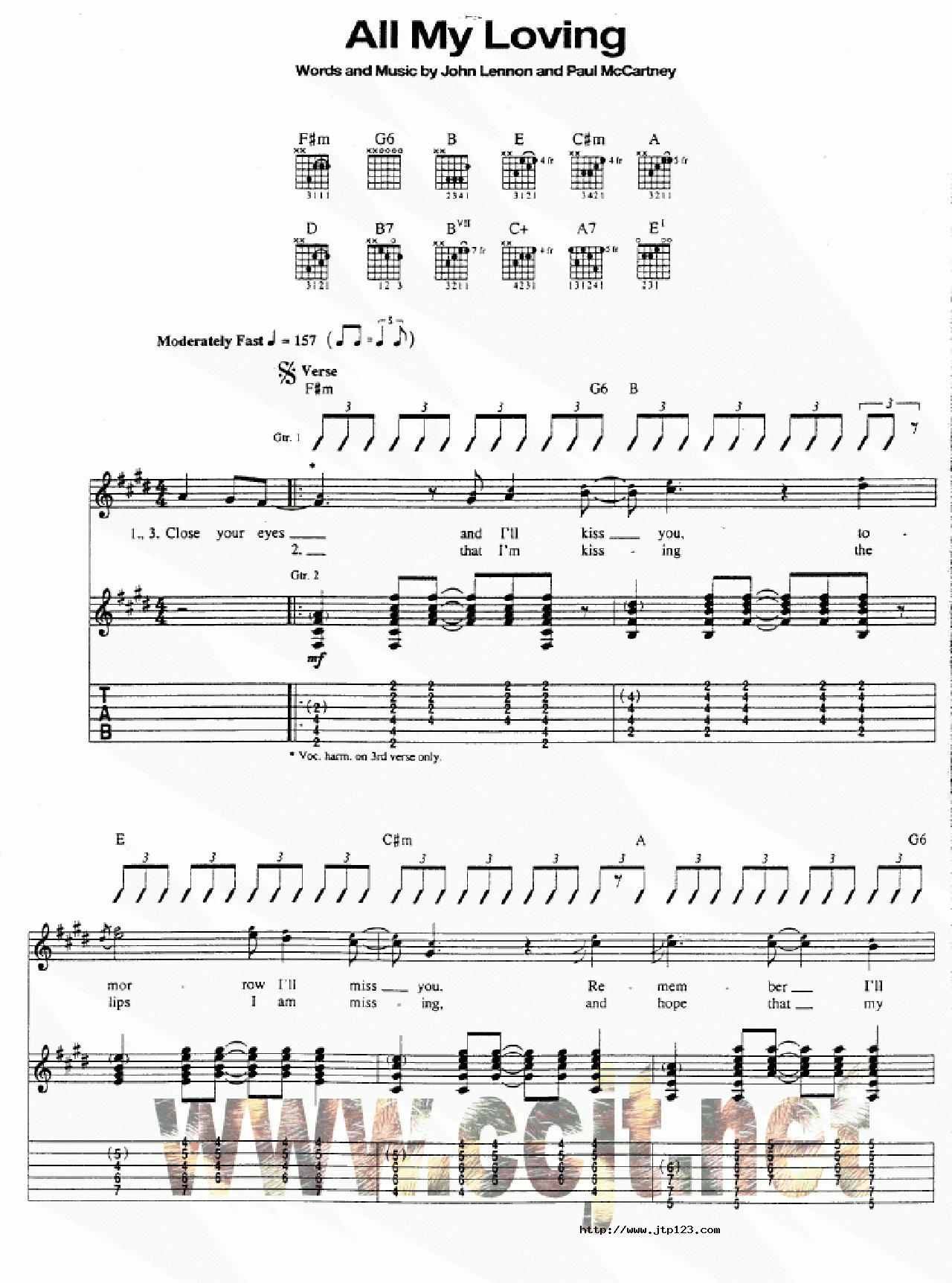 AllMyLoving吉他谱_Beatles_D调和弦弹唱谱_图谱1