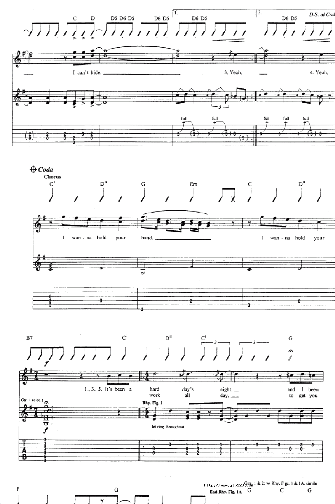 IwantToHoldYourHand吉他谱_Beatles_D调指弹/独奏谱_图谱5