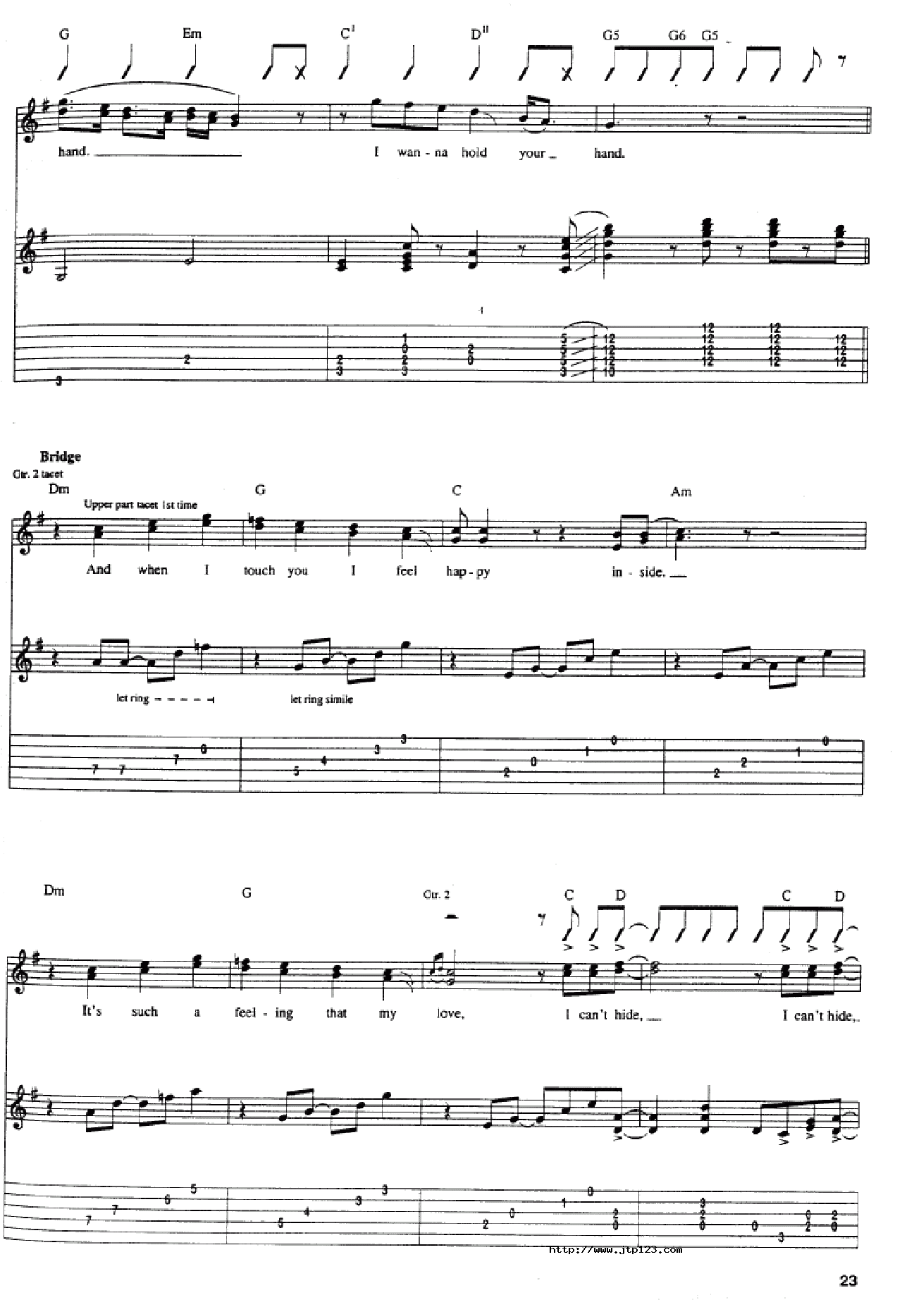 IwantToHoldYourHand吉他谱_Beatles_D调指弹/独奏谱_图谱4