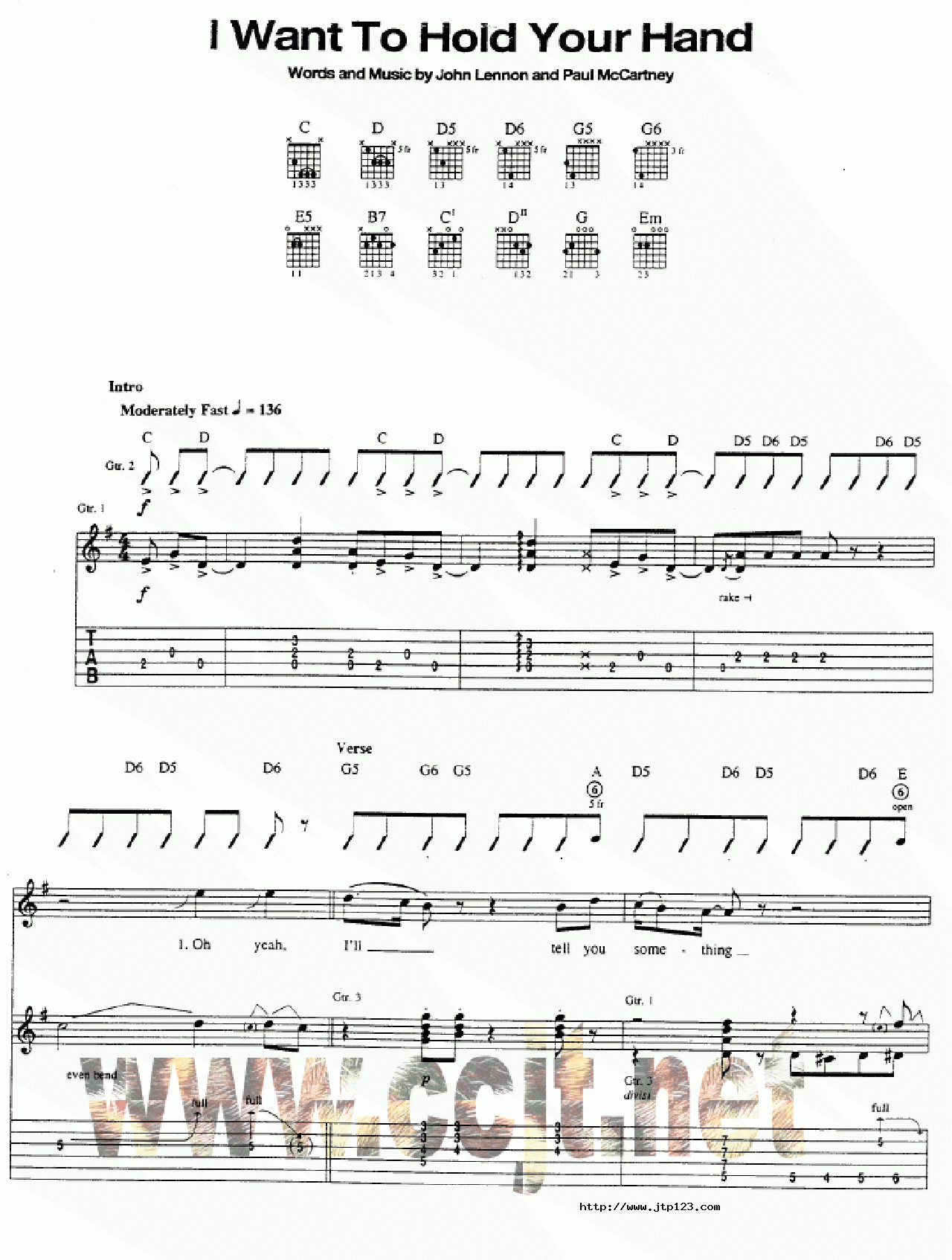 IwantToHoldYourHand吉他谱_Beatles_D调指弹/独奏谱_图谱1