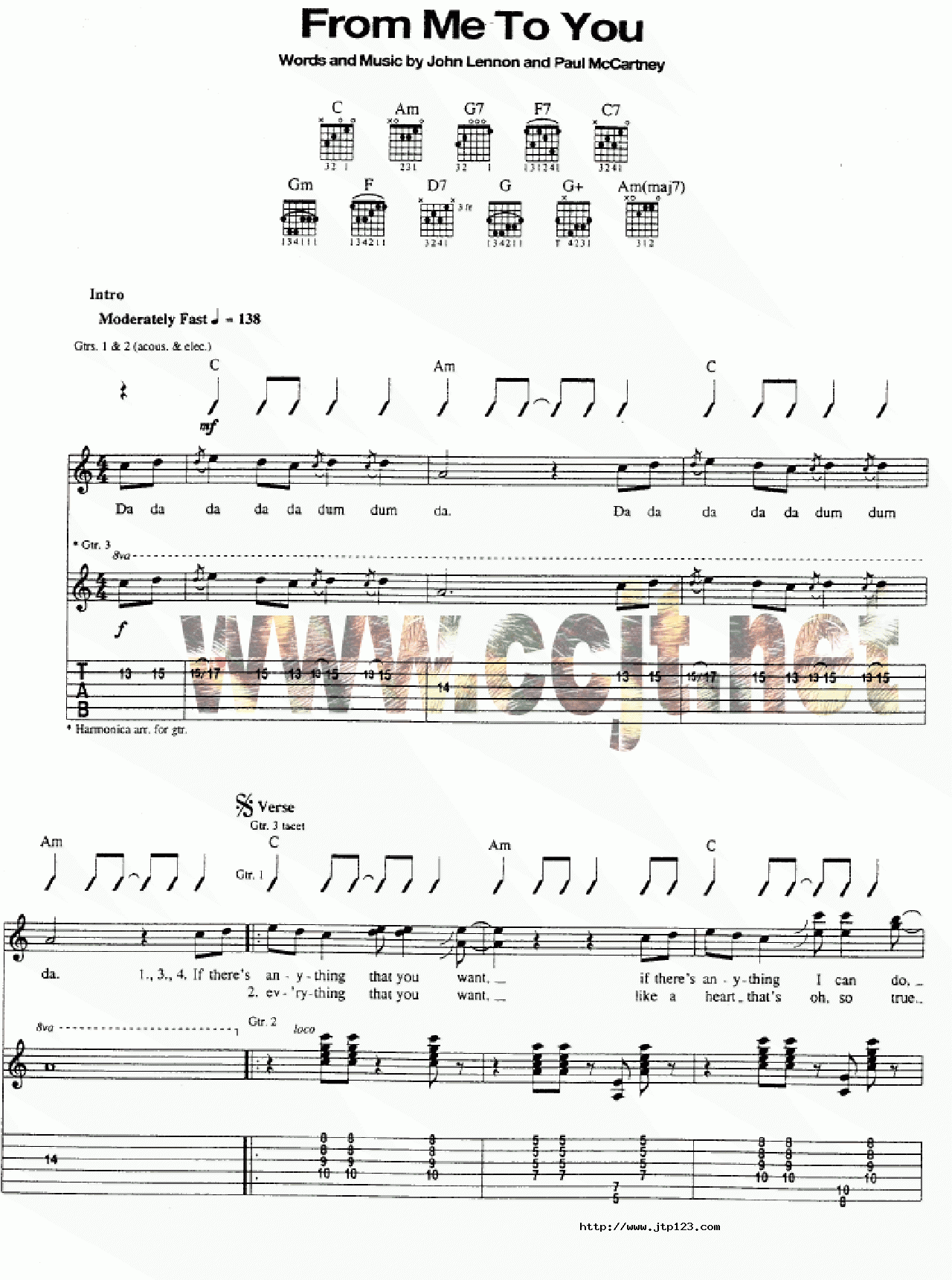 FromMeToyou吉他谱_Beatles_G调和弦弹唱谱_图谱1