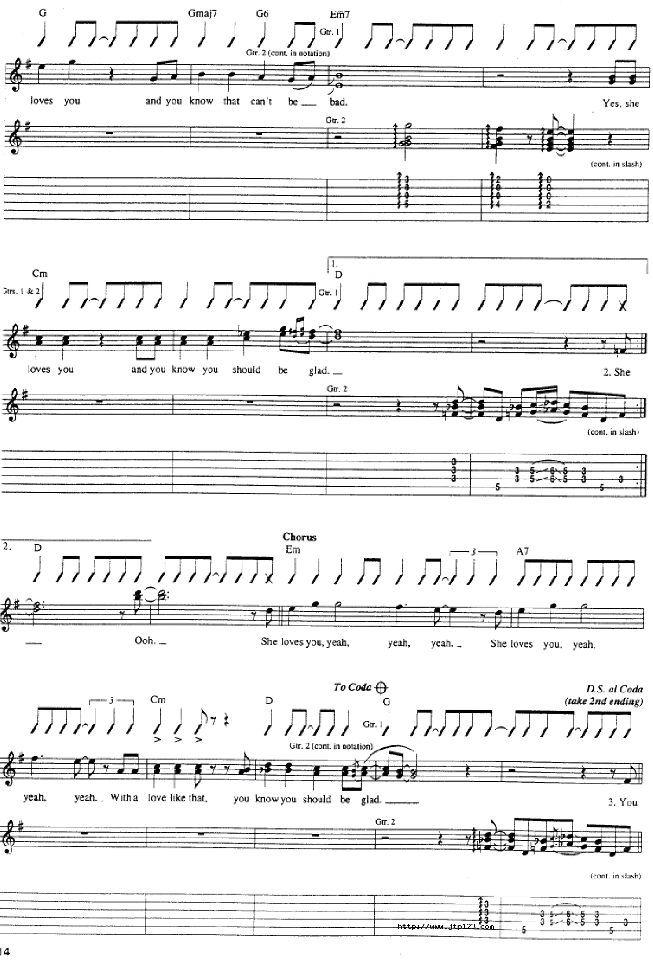 sheLovesyou吉他谱_Beatles_C调和弦弹唱谱_图谱2