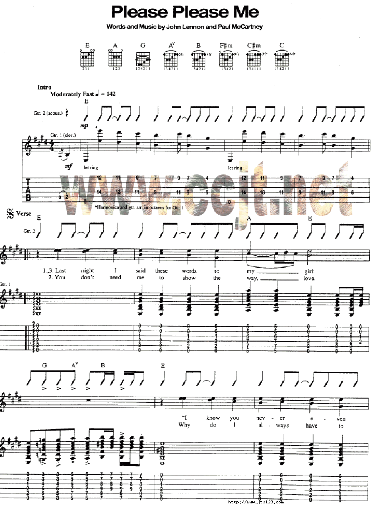 PleasePleaseMe吉他谱_Beatles_D调和弦弹唱谱_图谱1