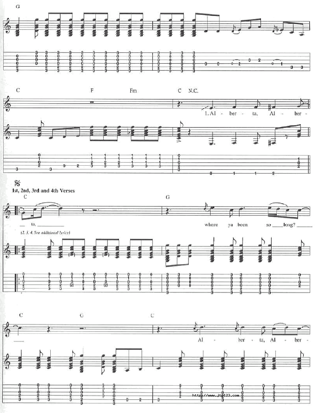 alberta吉他谱_EricClapton_C调指弹/独奏谱_图谱2