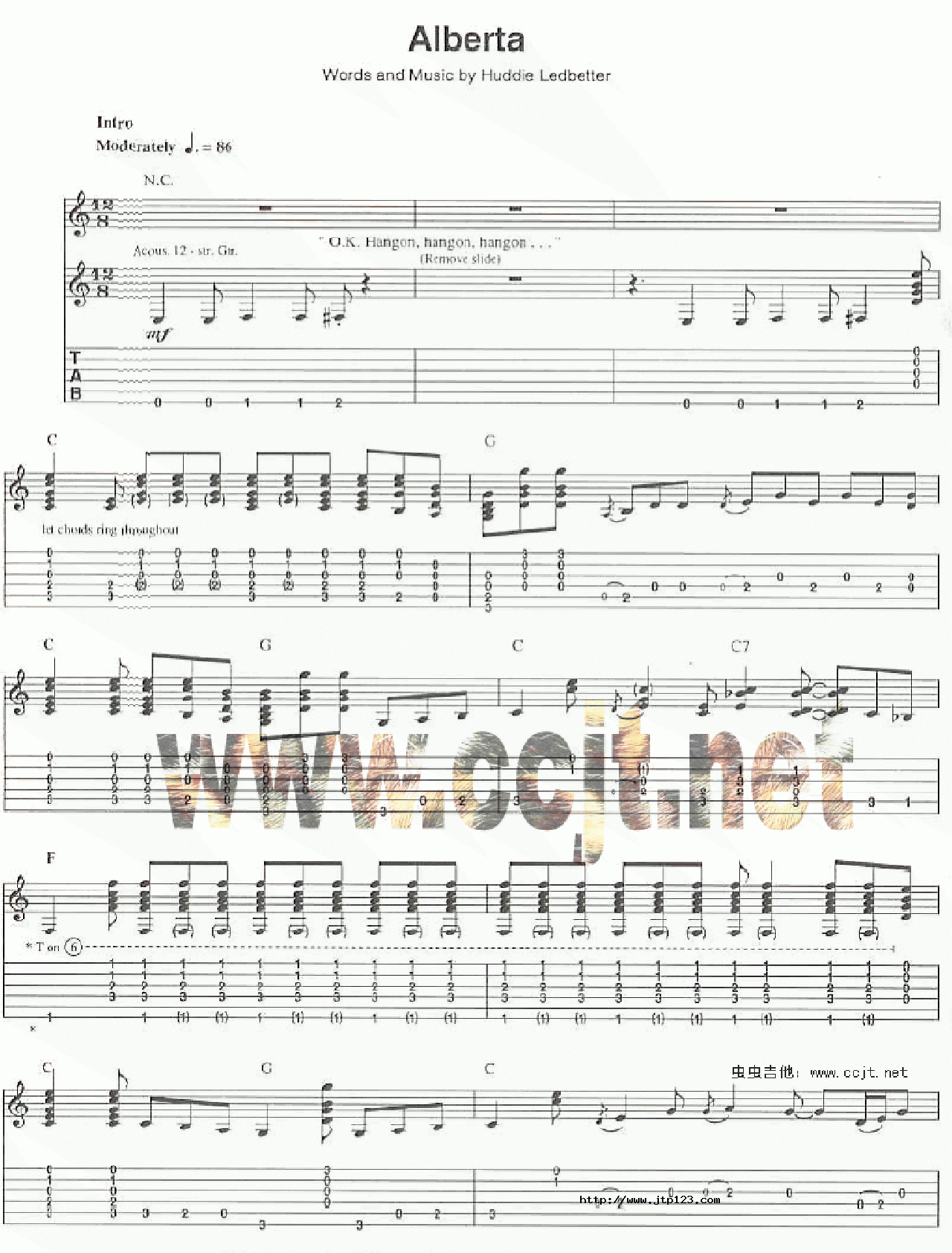alberta吉他谱_EricClapton_C调指弹/独奏谱_图谱1