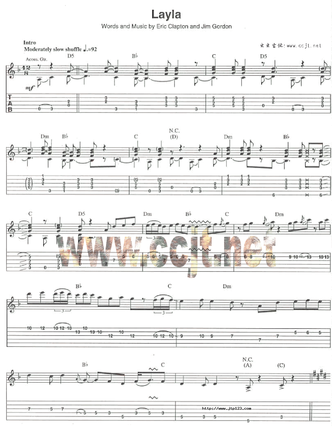 Layla吉他谱_原版扫描版_G调和弦弹唱谱_扫描版_图谱1