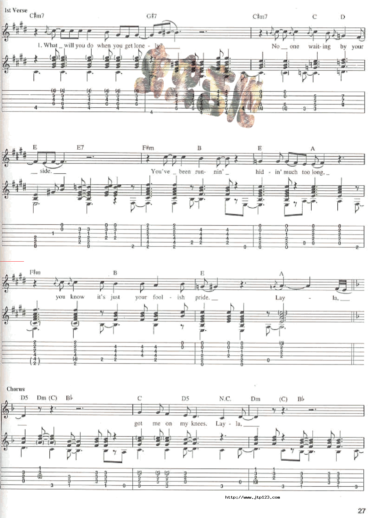 Layla吉他谱_原版扫描版_G调和弦弹唱谱_扫描版_图谱2