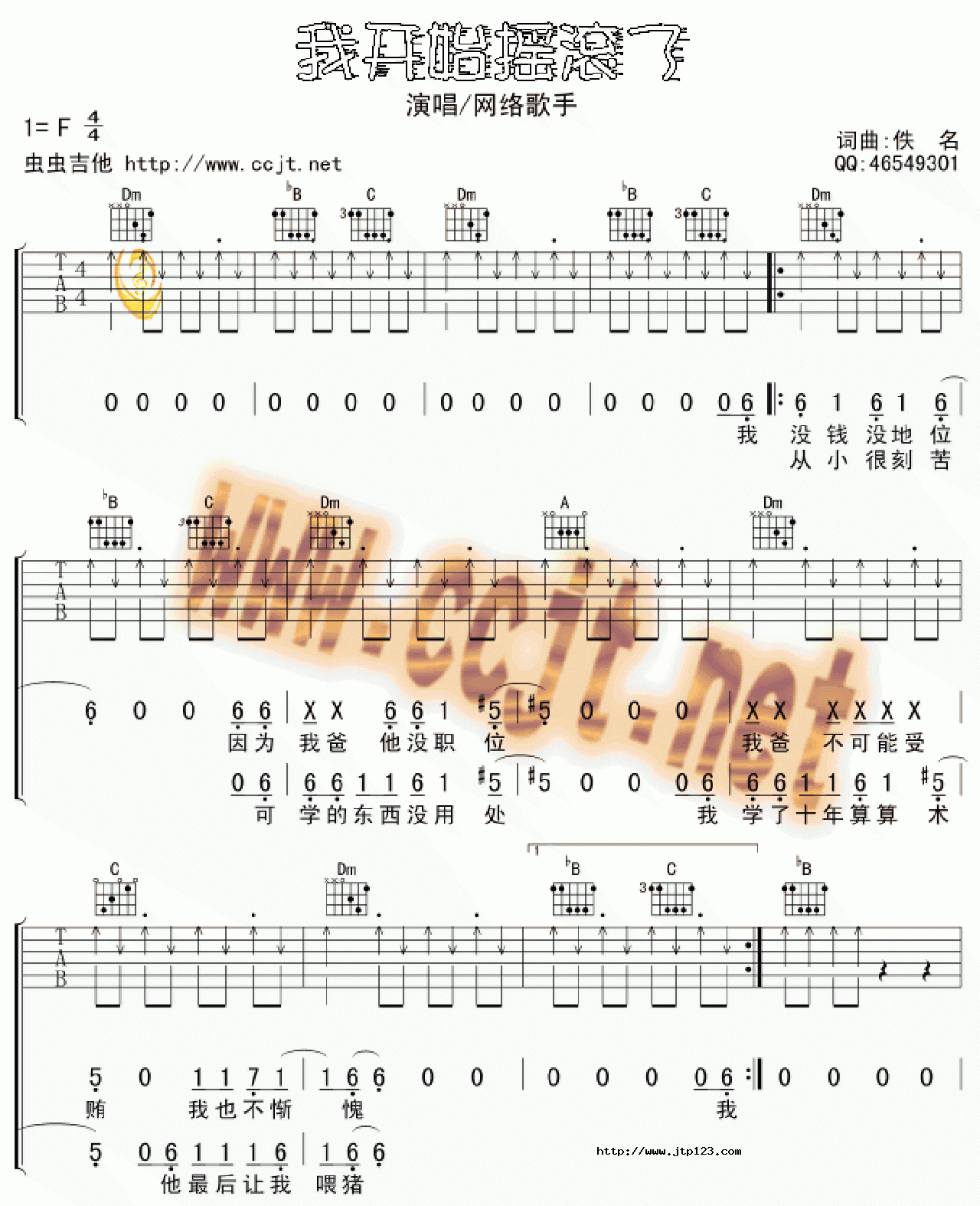 我开始摇滚了吉他谱_网络歌手_D调和弦弹唱谱_图谱1
