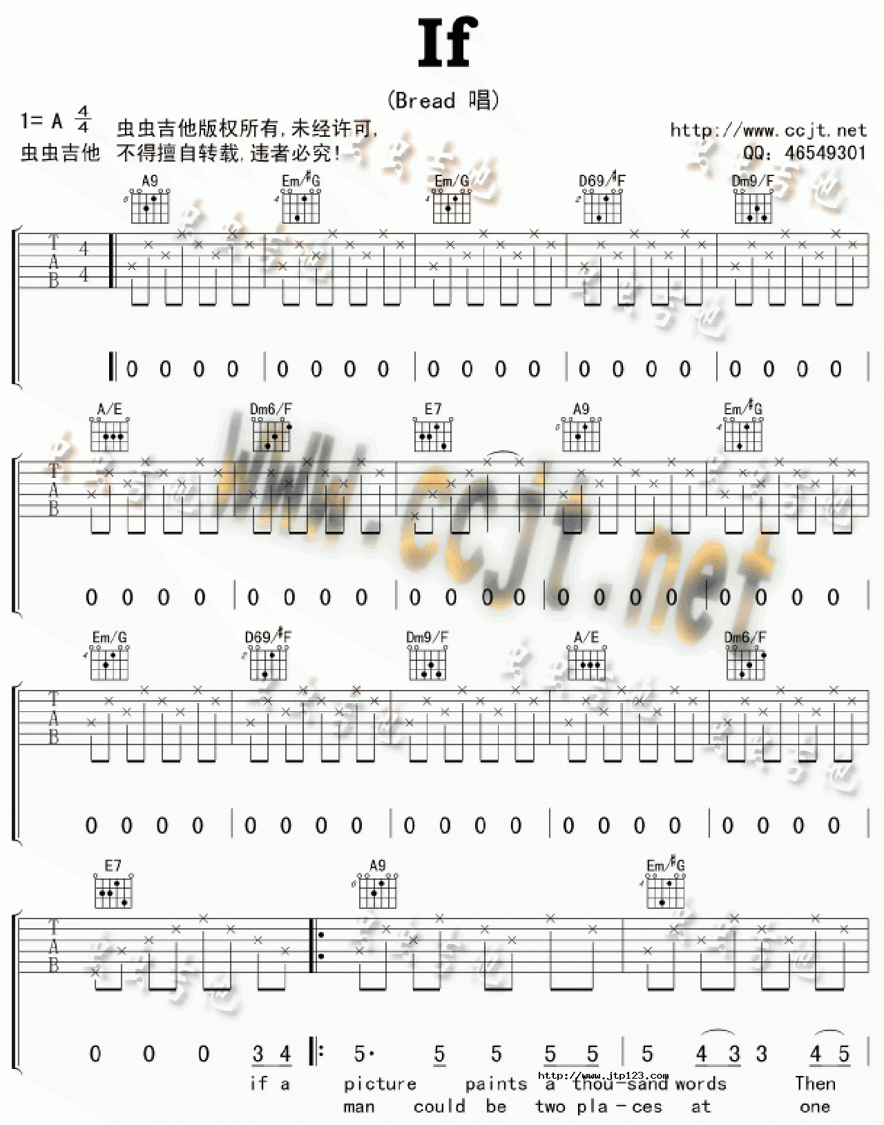 If吉他谱_欧美经典_D调和弦弹唱谱_图谱1