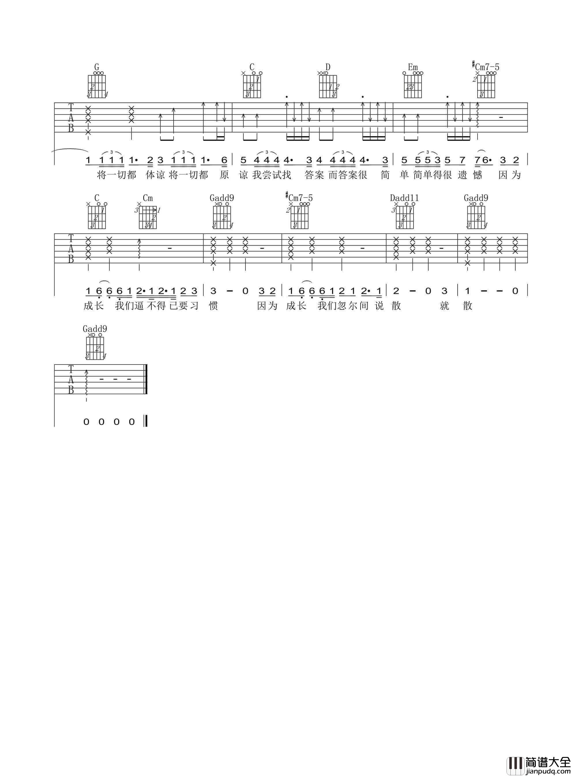 说散就散吉他谱_G调男生版_袁娅维