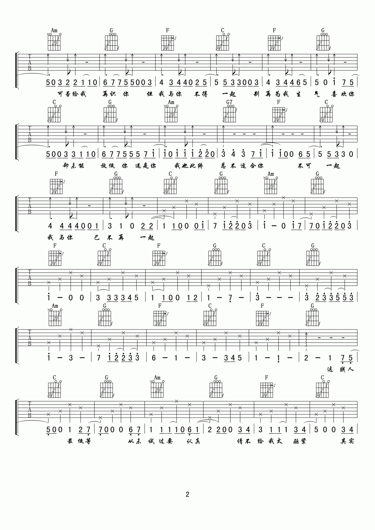 侧田_贱人_吉他谱