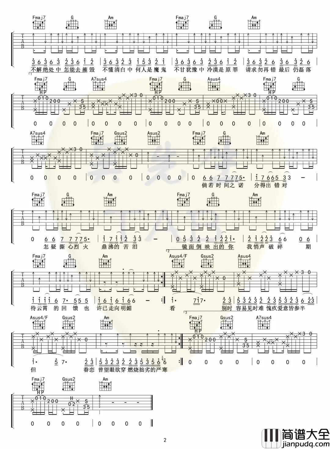 _调查中_吉他谱_糯米Nomi_C调原版吉他谱_弹唱六线谱