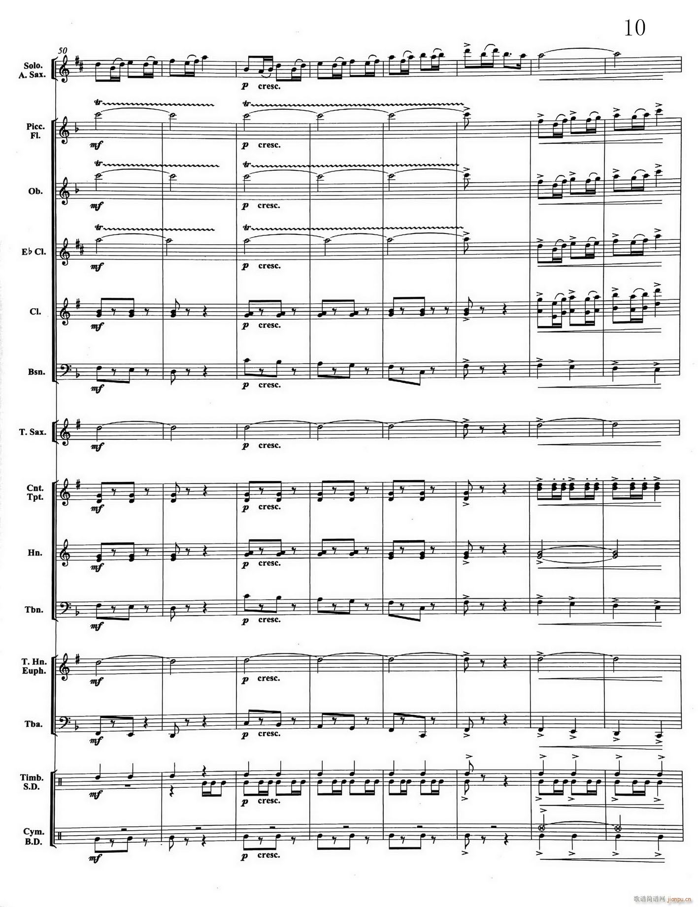 10大顶子山高又高 Eb萨克斯与乐队(总谱)1