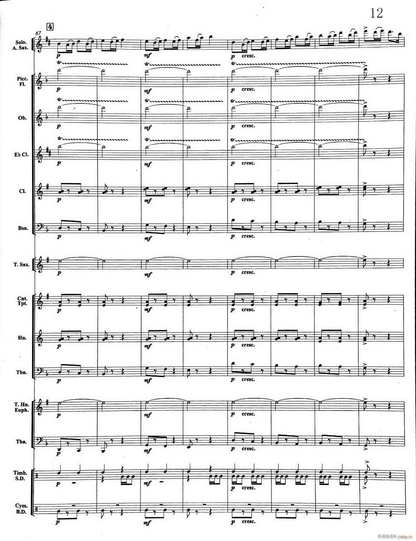 12大顶子山高又高 Eb萨克斯与乐队(总谱)1