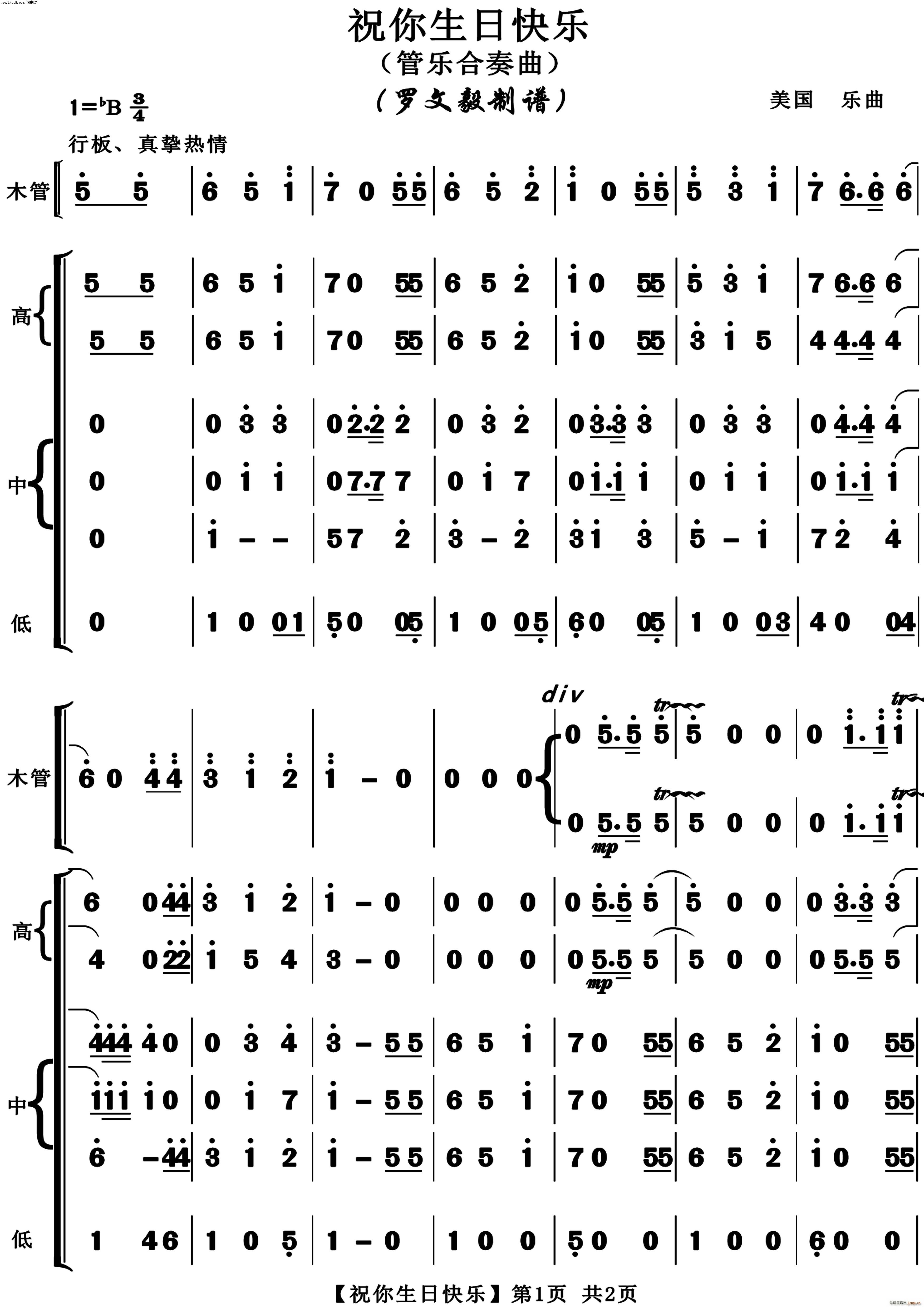 祝你生日快乐 管乐合奏(总谱)1
