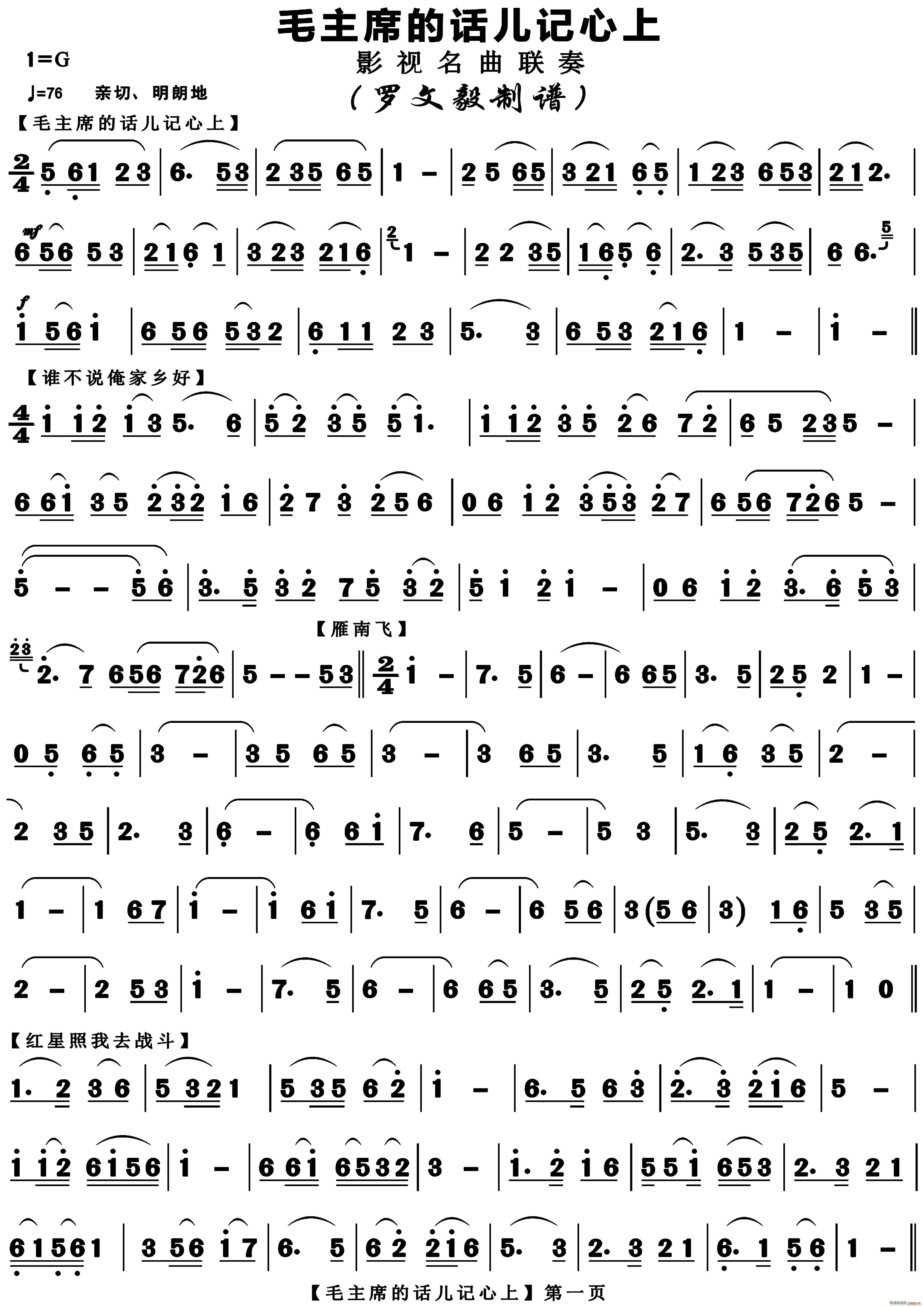 毛主席的话儿记心上 影视名曲器乐联奏(总谱)1