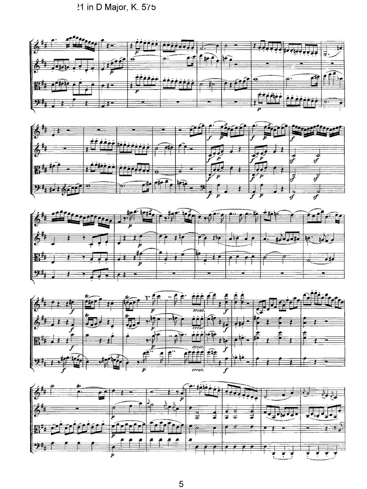 Mozart Quartet No 21 in D Major K 575(总谱)5