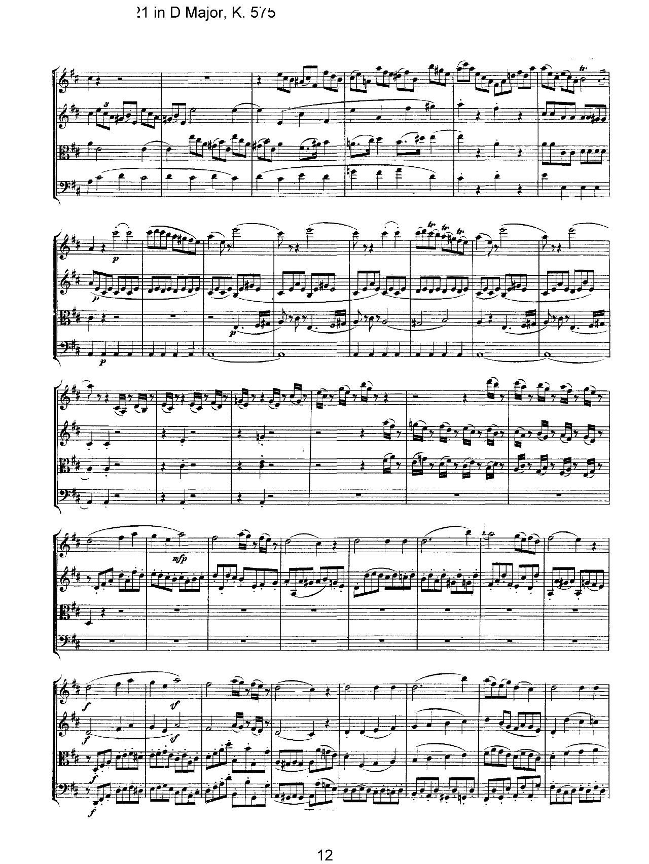 Mozart Quartet No 21 in D Major K 575(总谱)12