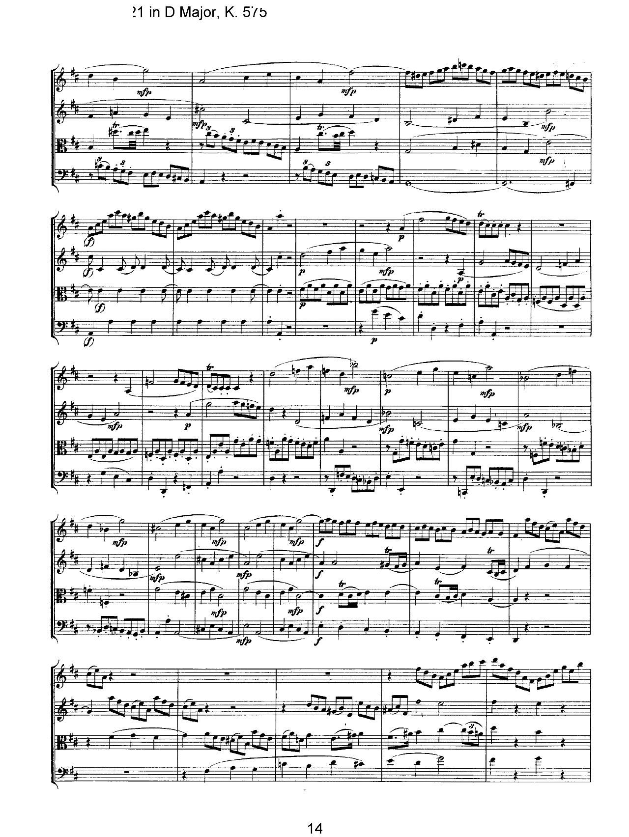 Mozart Quartet No 21 in D Major K 575(总谱)14