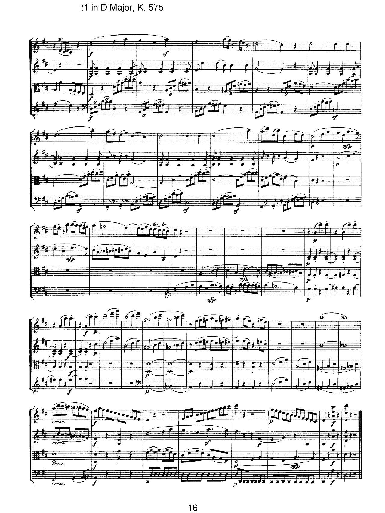 Mozart Quartet No 21 in D Major K 575(总谱)16