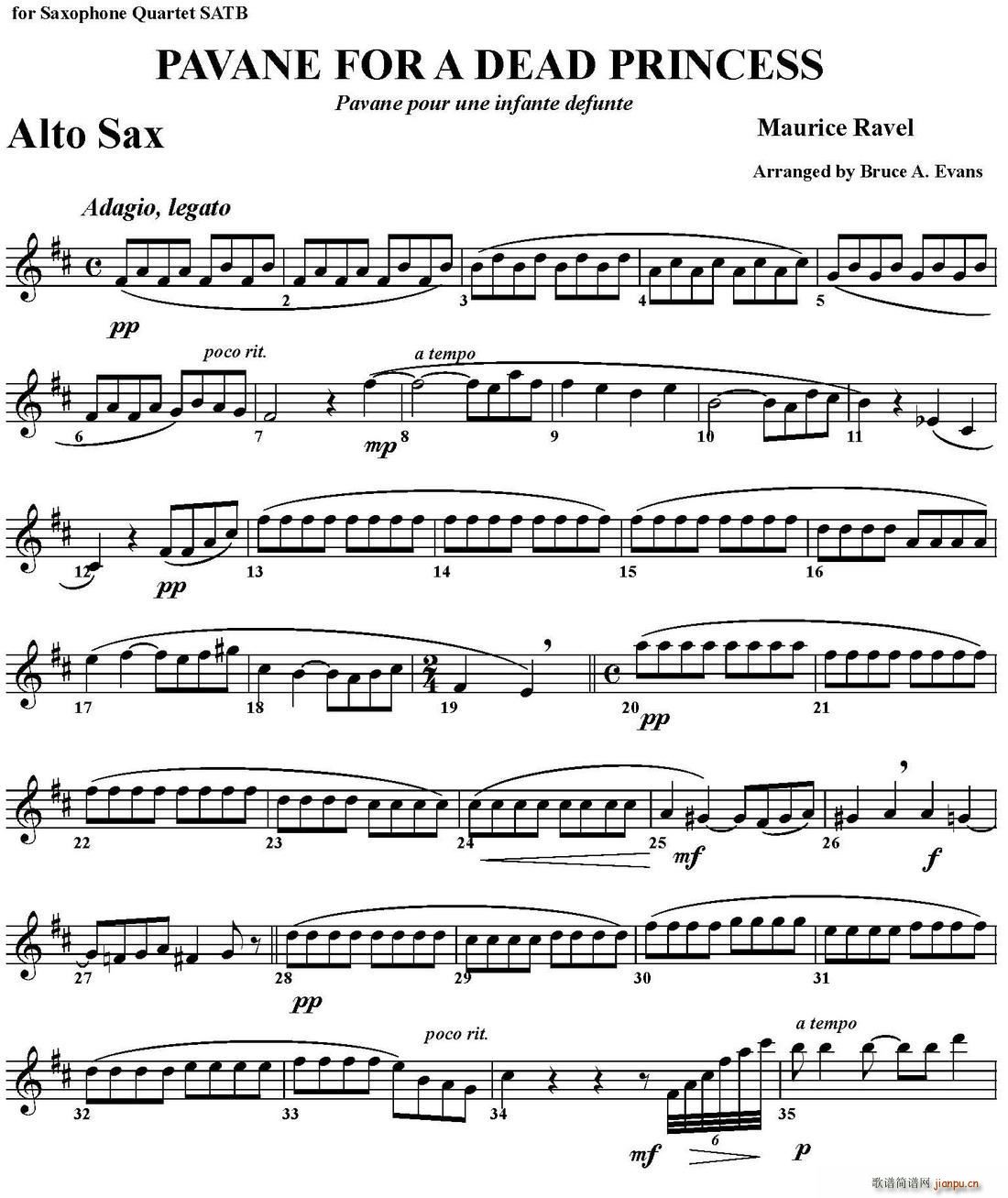 PAVANE FOR A DEAD PRINCESS 四重奏 中音萨克斯(总谱)1