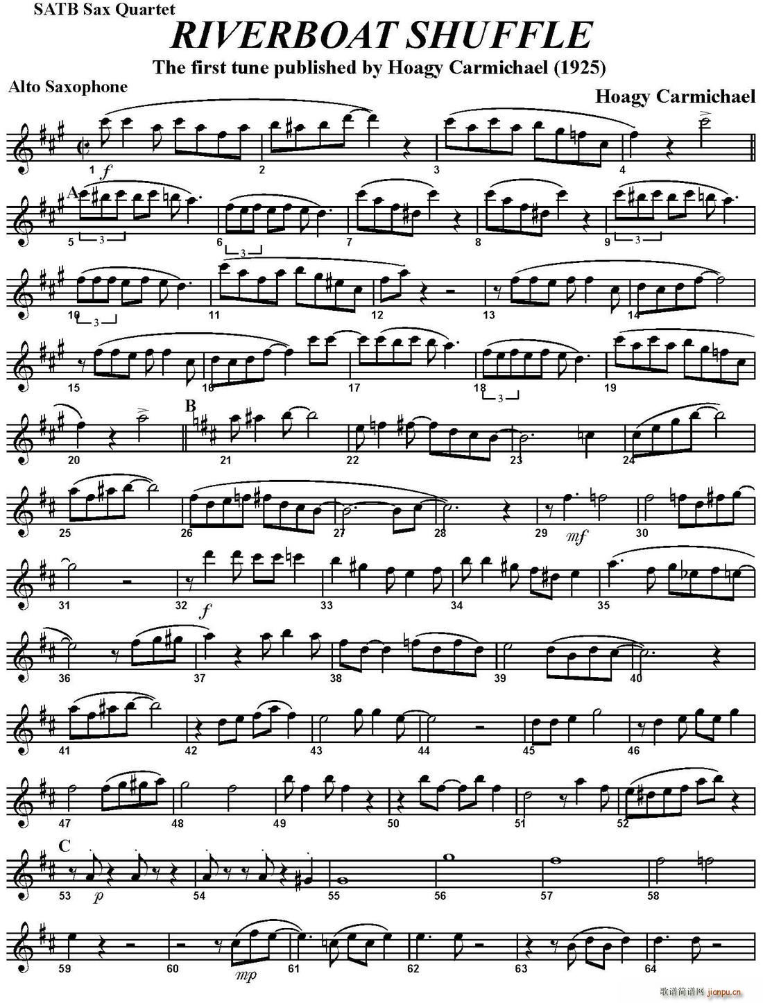 RIVERBOAT SHUFFLE 四重奏 中音萨克斯(总谱)1