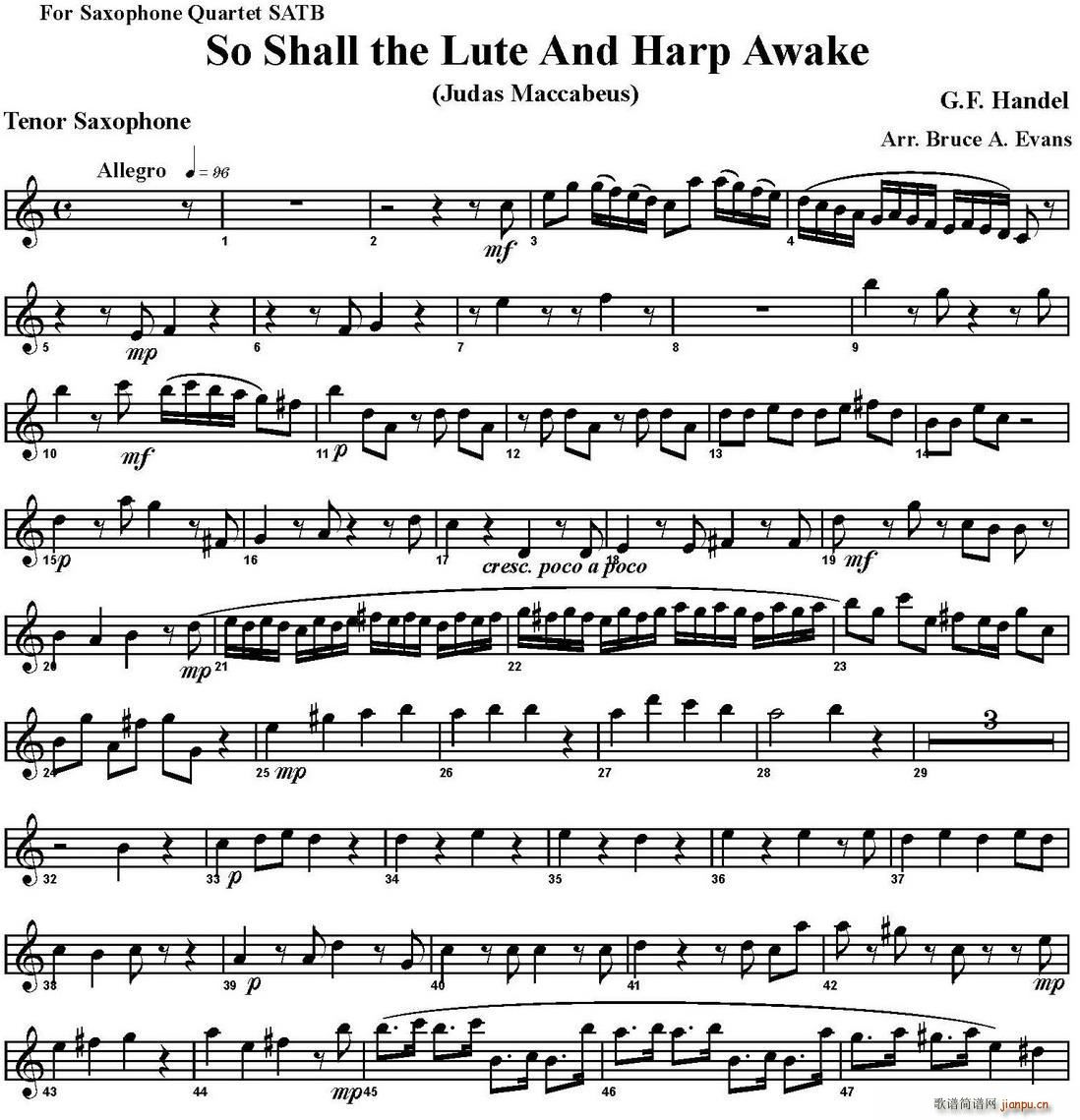 So Shall the Lute And Harp Awake 四重奏 次中音萨克斯(总谱)1