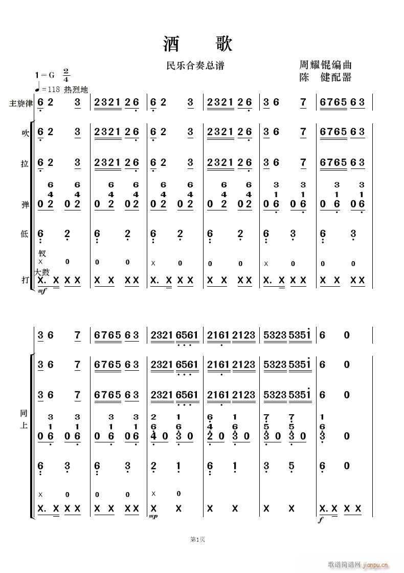 酒歌 民乐合奏(总谱)1