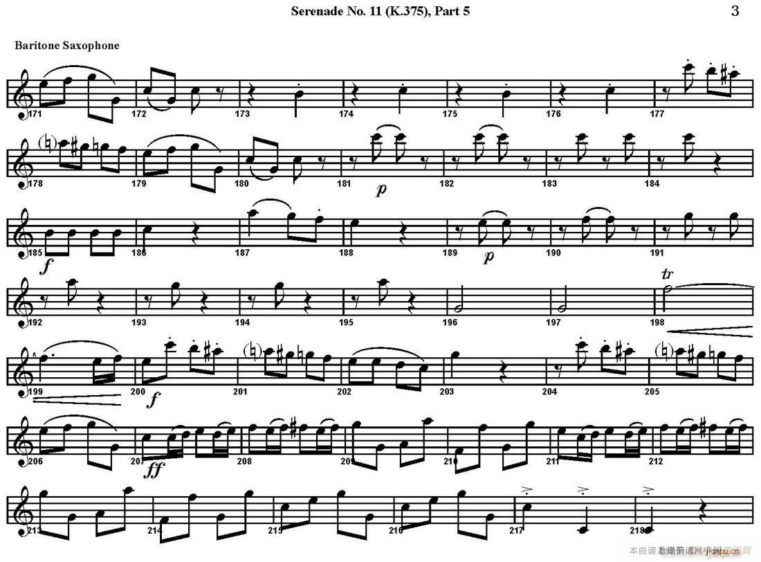 SERENADE No 11 in Eb K 375 Part 5 四重奏 上低音萨克斯(总谱)3