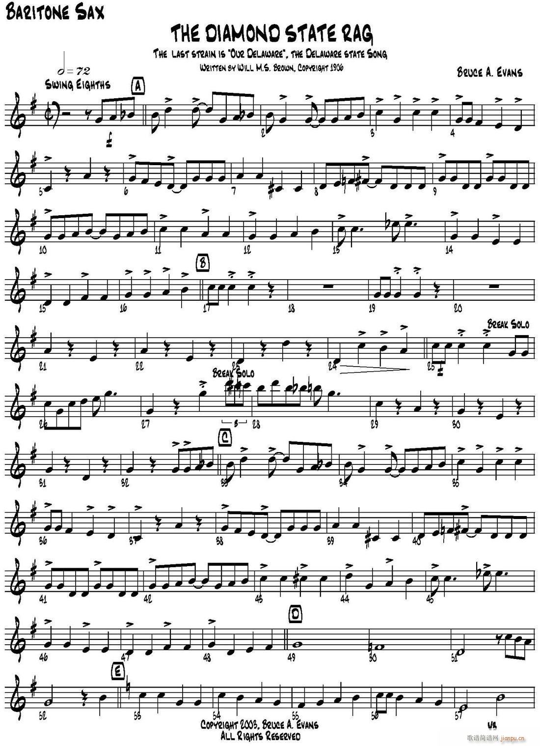 THE DIAMOND STATE RAG 四重奏 上低音萨克斯(总谱)1