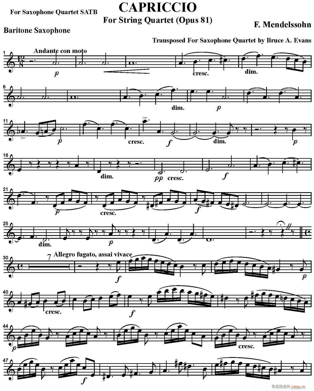 CAPRICCIO 四重奏 上低音萨克斯(总谱)1