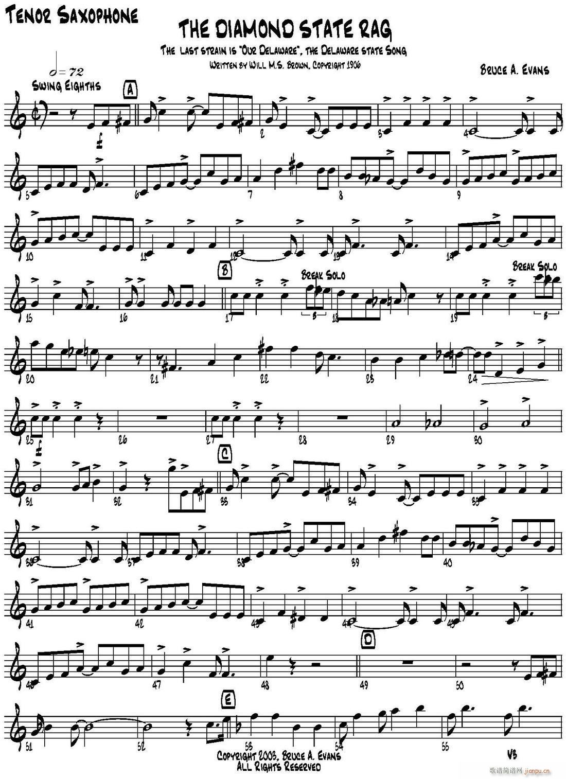 THE DIAMOND STATE RAG 四重奏 次中音萨克斯(总谱)1