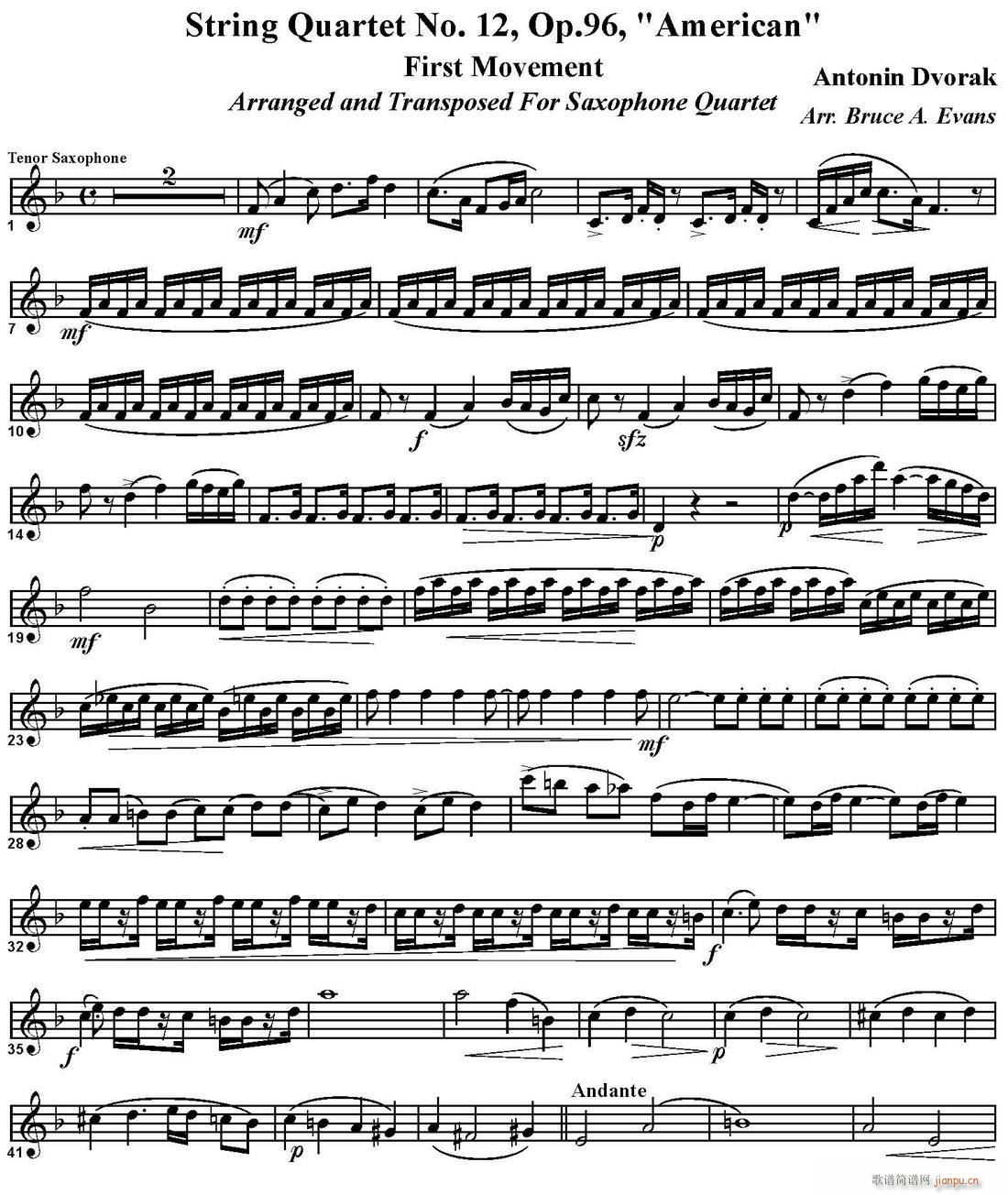 String Quartet No 12 Op 96 四重奏 次中音萨克斯(总谱)1