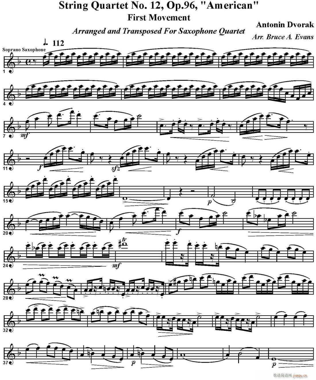 String Quartet No 12 Op 96 四重奏 高音萨克斯(总谱)1