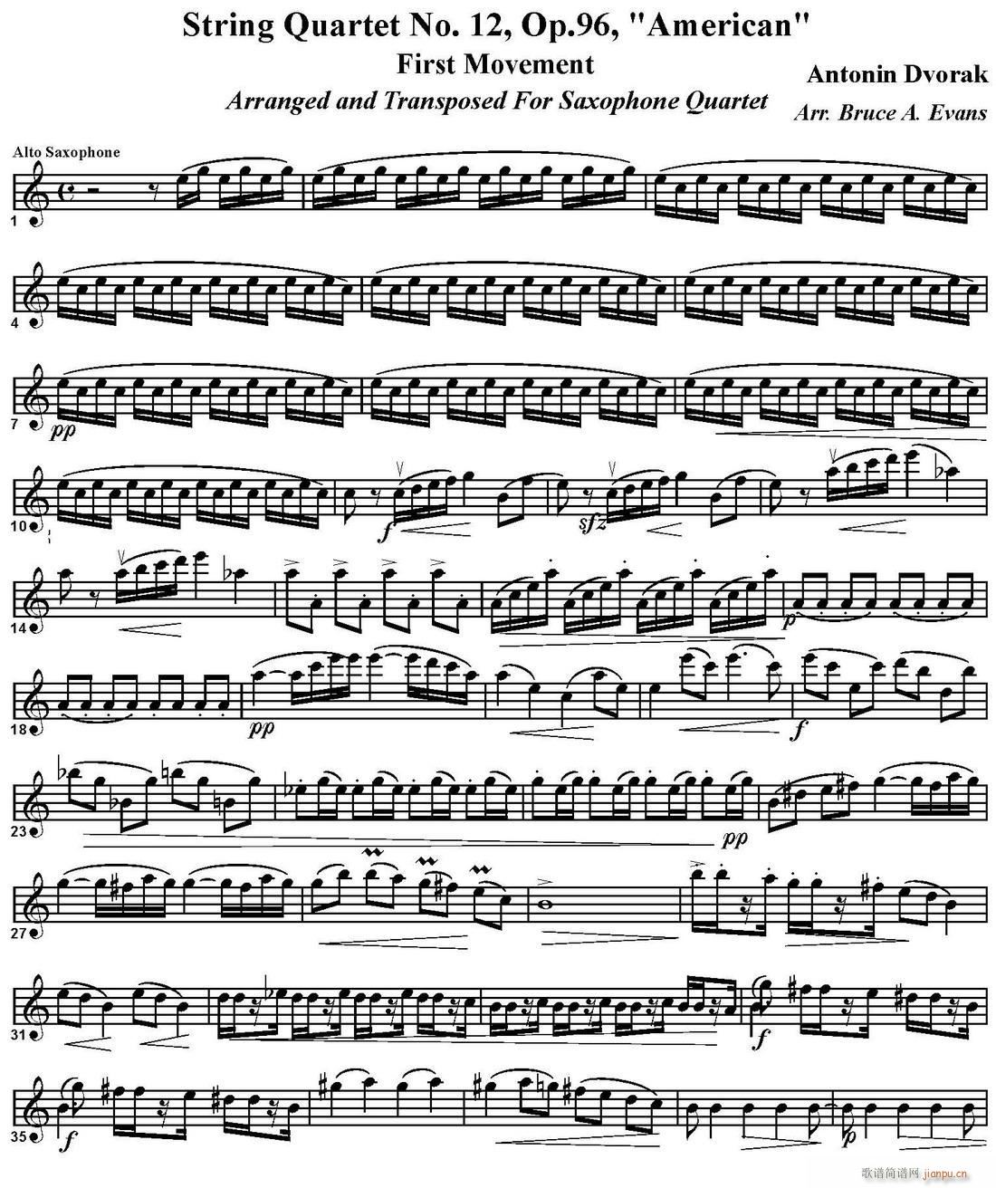 String Quartet No 12 Op 96 四重奏 中音萨克斯(总谱)1