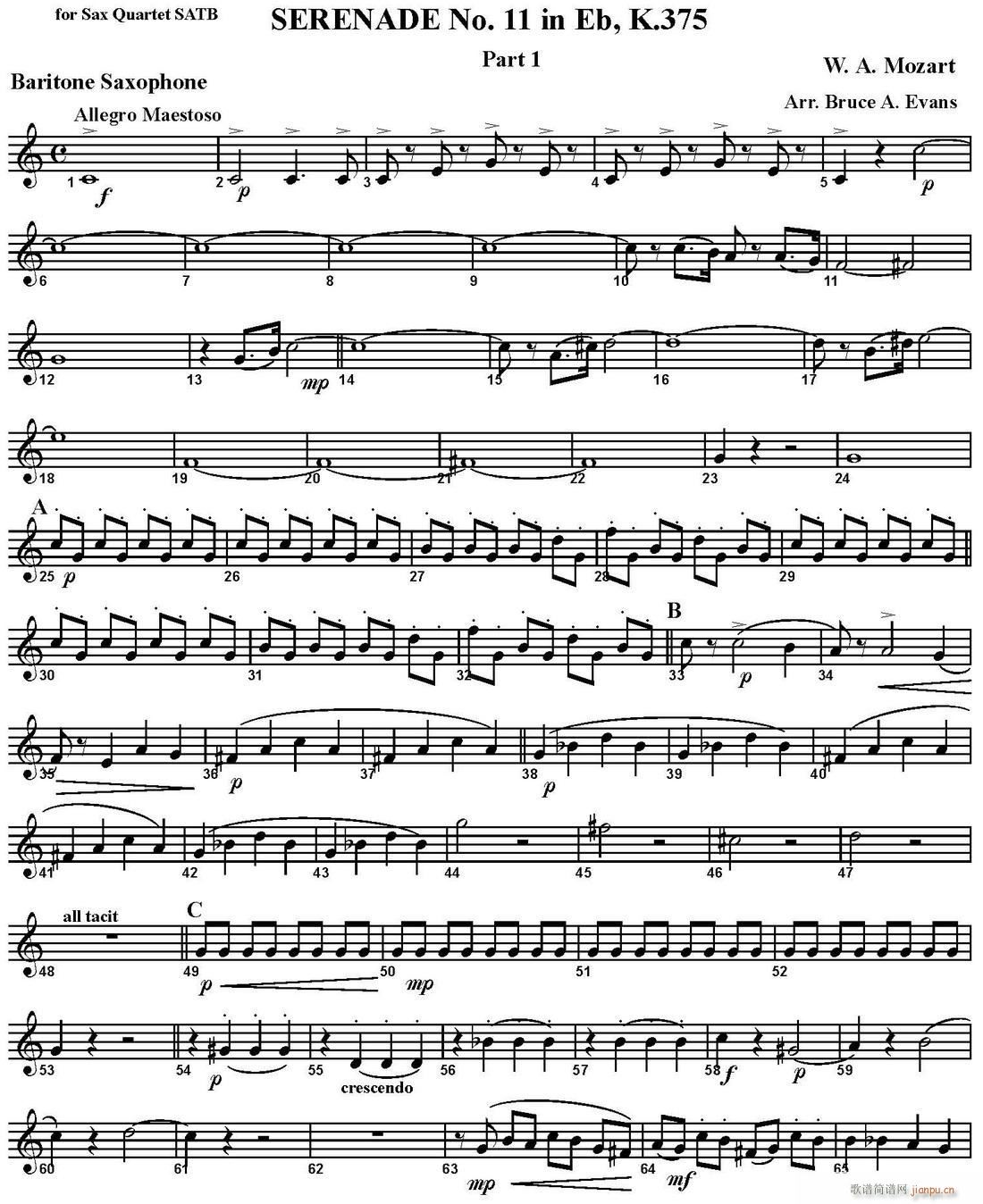 SERENADE No 11 in Eb K 375 Part 1 四重奏 上低音萨克斯(总谱)1