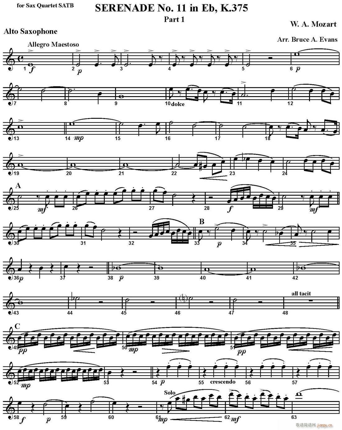 SERENADE No 11 in Eb K 375 Part 1 四重奏 中音萨克斯(总谱)1