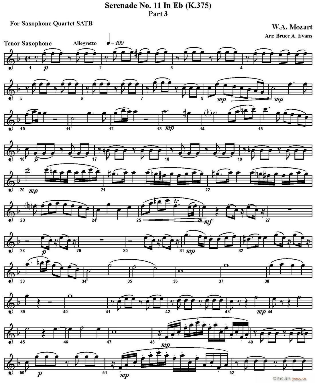 SERENADE No 11 in Eb K 375 Part 3 四重奏 次中音萨克斯(总谱)1