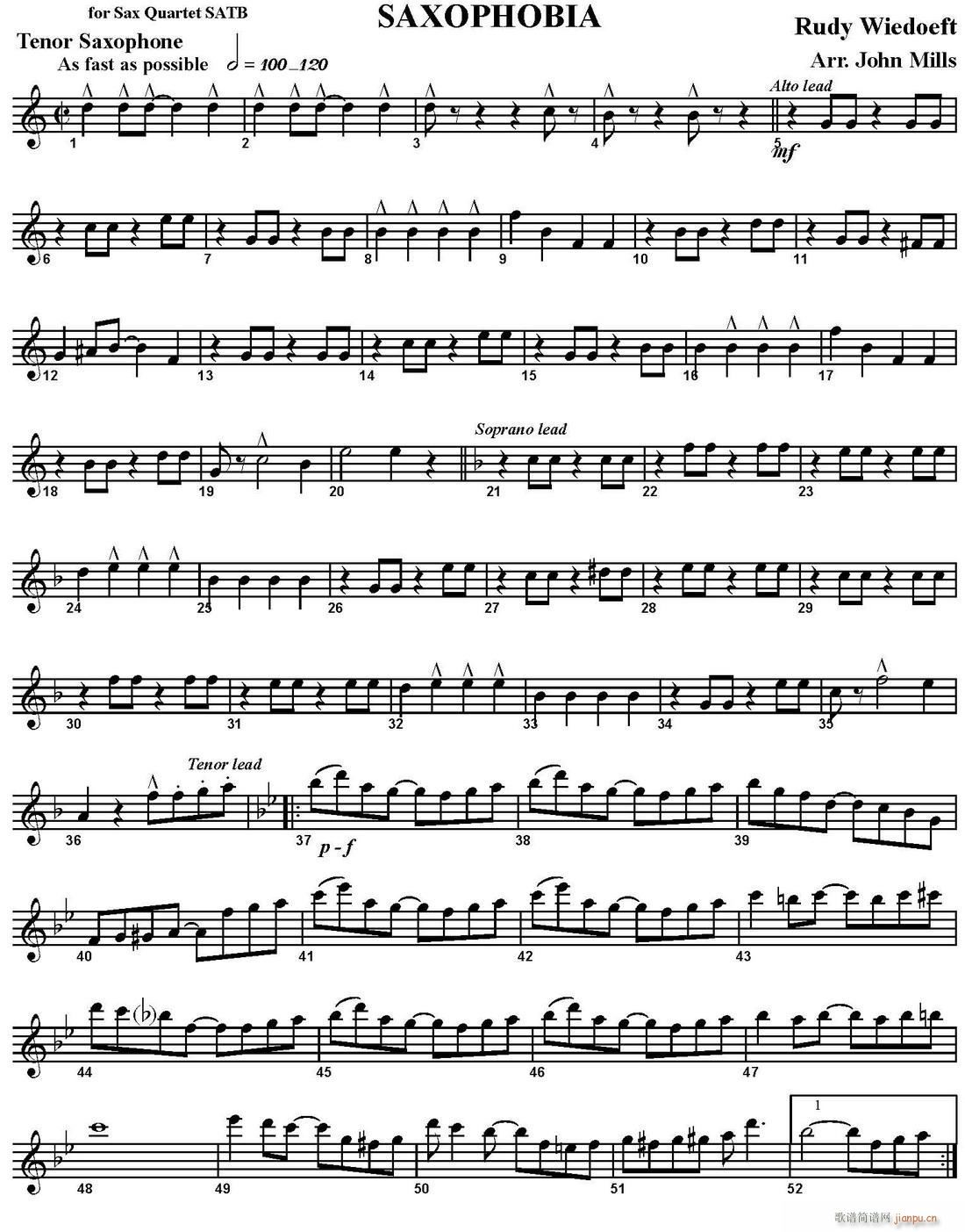 SAXOPHOBIA 四重奏 次中音萨克斯(总谱)1