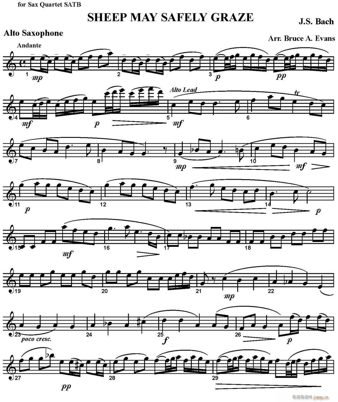 SHEEP MAY SAFELY GRAZE 四重奏 中音萨克斯(总谱)1