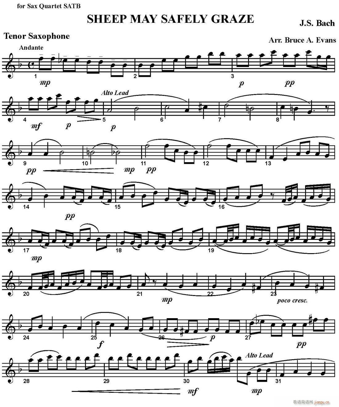 SHEEP MAY SAFELY GRAZE 四重奏 次中音萨克斯(总谱)1